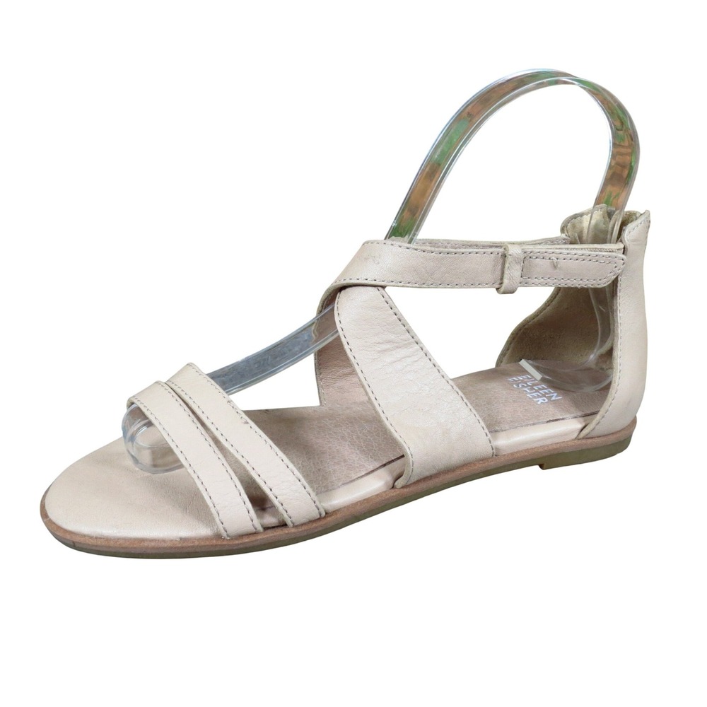 Eileen Fisher Cici Womens Strappy Flat Sandal Sz 5.5 Casual Comfort Nude Leather